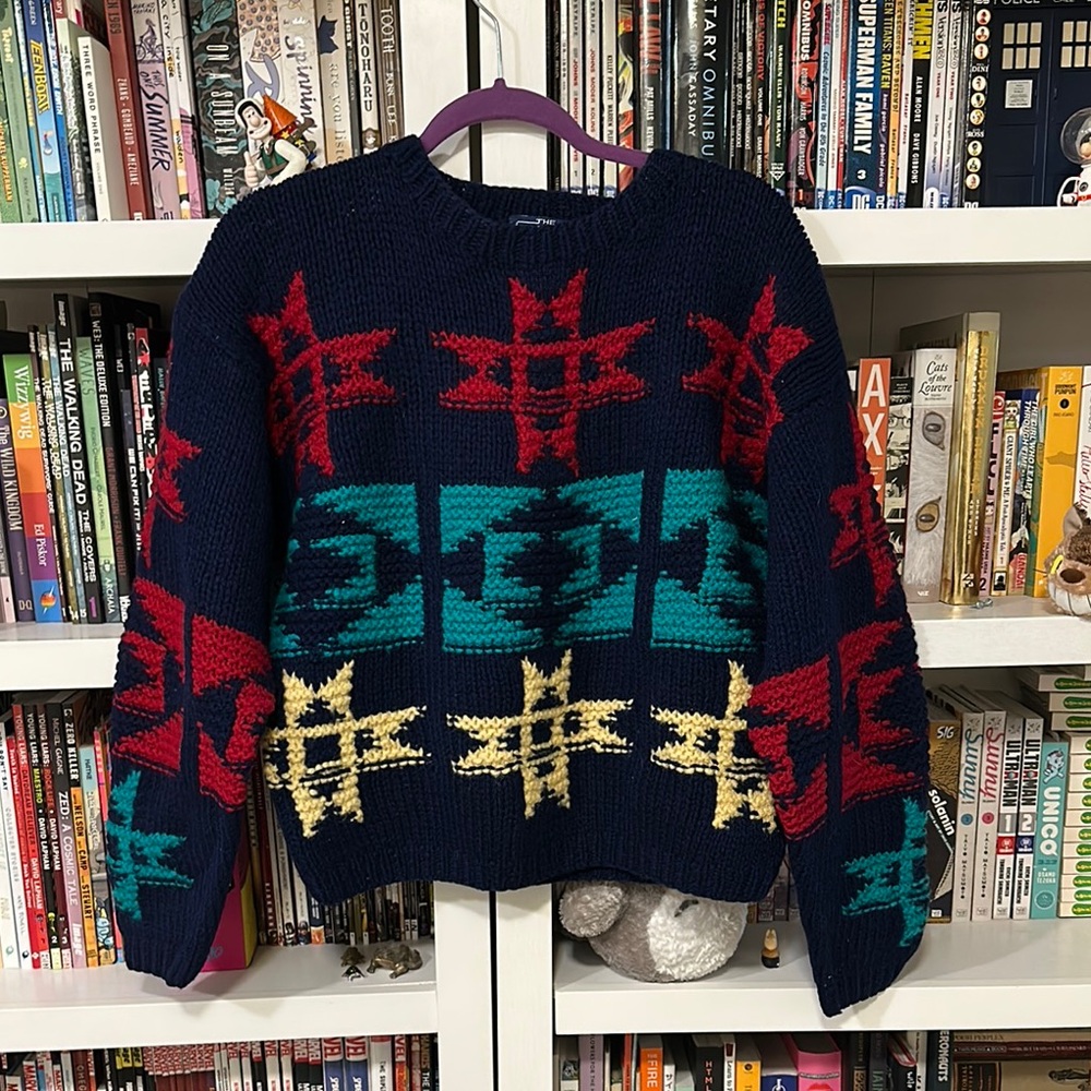 Navy Multicolor Patterned Sweater